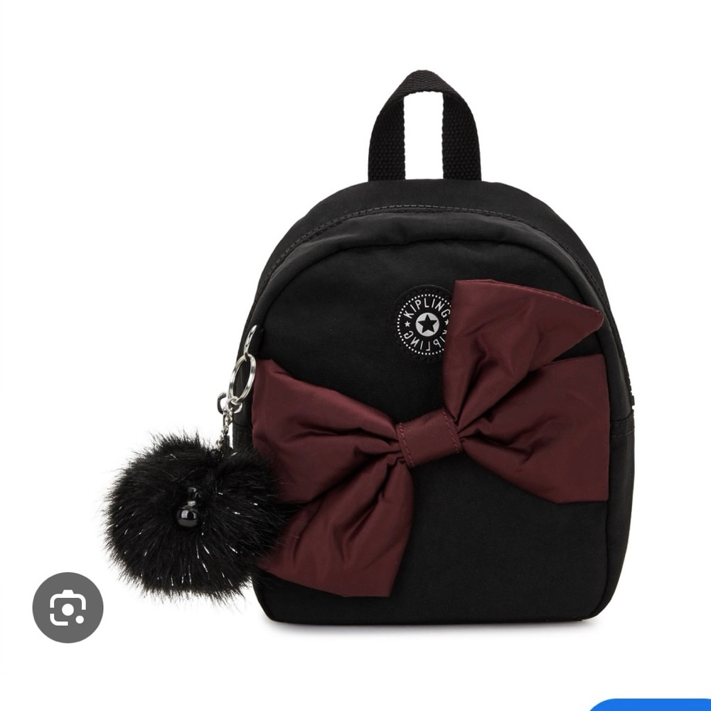 Kipling Mini Black Backpack with Merlot Bow. Unique and Rare